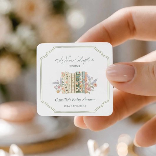 Storybook Baby Shower A New Chapter Favor Vierkante Sticker