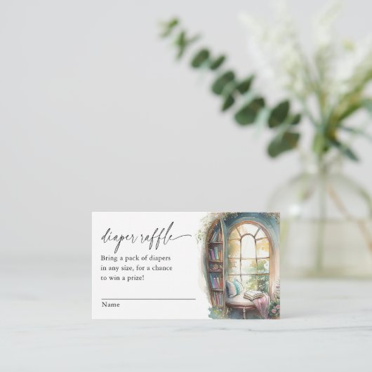 Storybook Baby shower Luier Raffle ticket Informatiekaartje (Staand voorkant)