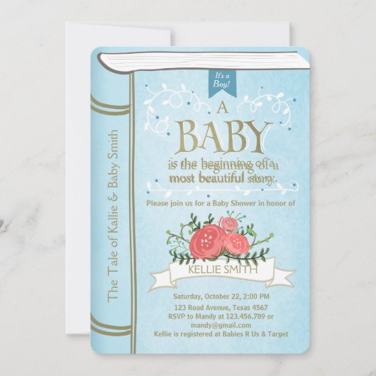 Storybook Baby shower uitnodiging Boy Blue (Voorkant)