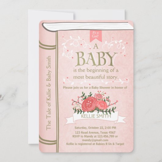  Storybook Baby shower uitnodiging Pink Gold (Voorkant)