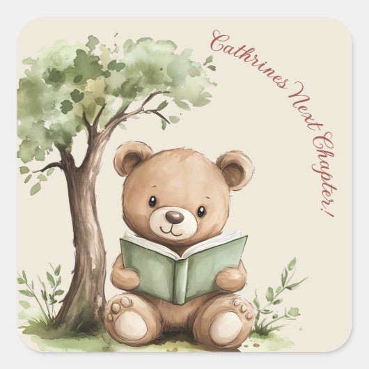 Storybook Bear Tree Beige Baby Shower Sticker (Voorkant)