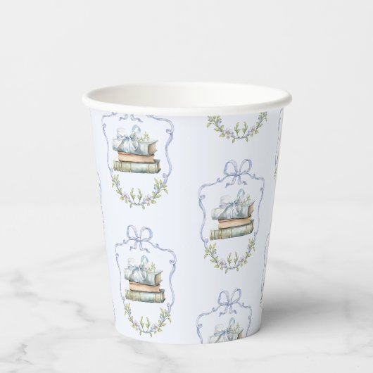 Storybook Blauw lint Bow  baby shower Papieren Bekers (Achterkant)