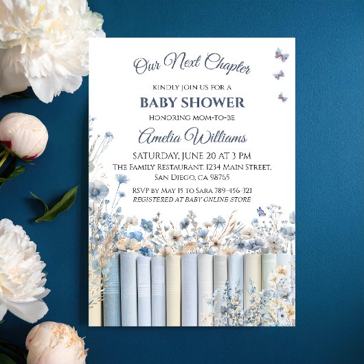 Storybook Bloemblauw  Boeken Baby shower Kaart