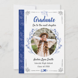 Storybook Blooms Afstuderen Fotokaart, Royal Blue Kaart