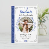 Storybook Blooms Afstuderen Fotokaart, Royal Blue Kaart (Staand voorkant)