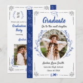 Storybook Blooms Afstuderen Fotokaart, Royal Blue Kaart (Voorkant / Achterkant)