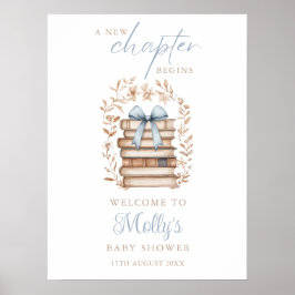 Storybook Blue Bow Baby Shower Welcome Sign Poster