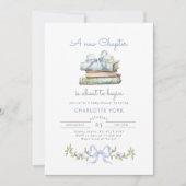 Storybook Blue Bow Nieuw Chapter Baby Boy Shower Kaart (Voorkant)
