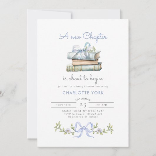 Storybook Blue Bow Nieuw Chapter Baby Boy Shower Kaart (Voorkant)