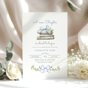 Storybook Blue Bow Nieuw Chapter Baby Boy Shower Kaart