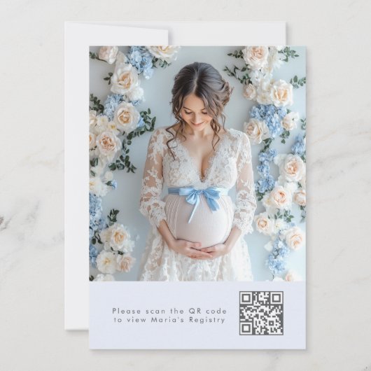 Storybook Blue Bow QR rsvp Baby shower Kaart (Achterkant)