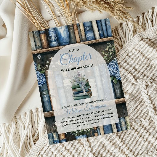 Storybook Blue Boy Library Book Baby Shower Kaart