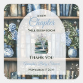 Storybook Blue Boy Library Book Baby Shower Vierkante Sticker (Voorkant)