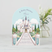 Storybook Castle Geïllustreerd Blauw Baby shower Kaart (Staand voorkant)