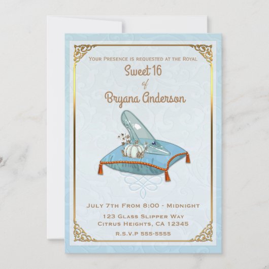 Storybook Cinderella Glass Slipper Sweet 16 Party Kaart (Voorkant)