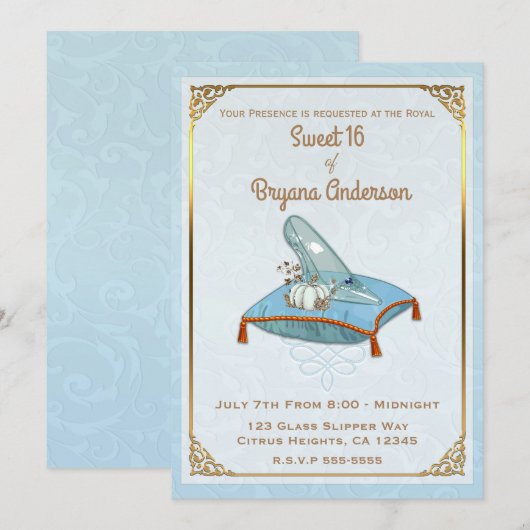 Storybook Cinderella Glass Slipper Sweet 16 Party Kaart (Voorkant / Achterkant)