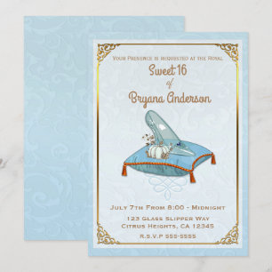Storybook Cinderella Glass Slipper Sweet 16 Party Kaart