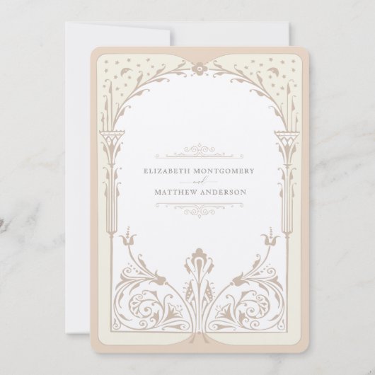 Storybook Cream Taupe Elegantie Bruiloft uitnodigi Kaart (Achterkant)