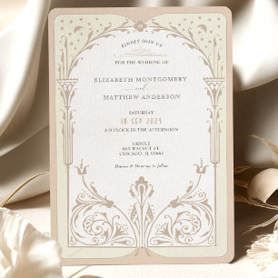 Storybook Cream Taupe Elegantie Bruiloft uitnodigi Kaart