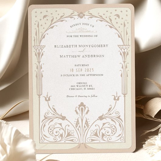 Storybook Cream Taupe Elegantie Bruiloft uitnodigi Kaart