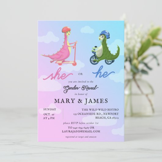 Storybook Cute Dinosaurs Gender Reopenbaart Kaart (Staand voorkant)