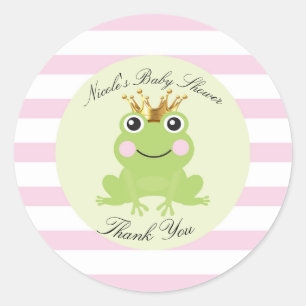 Storybook Fairy Tale Frog Prince Baby shower Roze Ronde Sticker