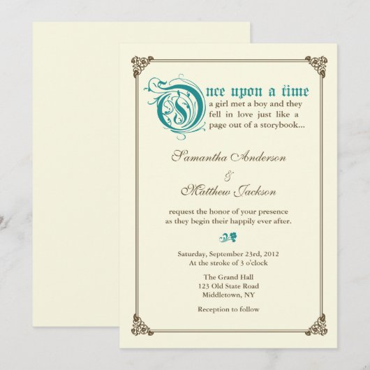 Storybook Fairytale Weddenschap - Blauwgroen Kaart (Voorkant / Achterkant)