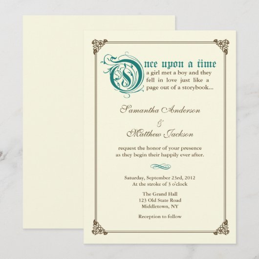 Storybook Fairytale Weddenschap - Donkere Blauwgro Kaart (Voorkant / Achterkant)