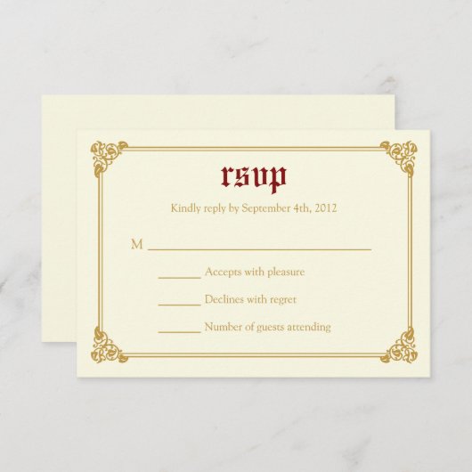 Storybook Fairytale Weddenschap RSVP-kaart - Rood/ RSVP Kaartje (Voorkant / Achterkant)