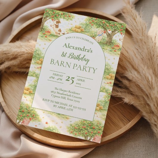 Storybook Farm Animals First Birthday Kaart