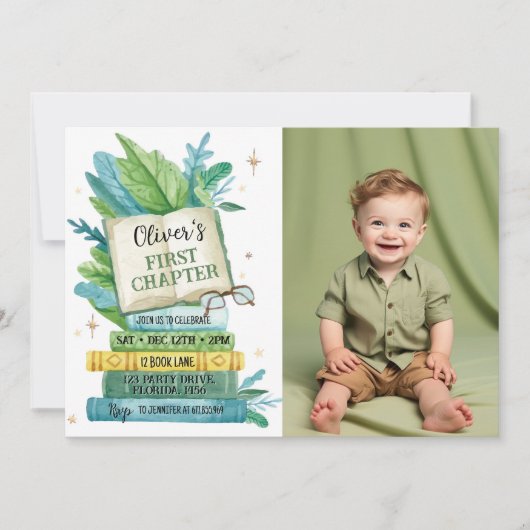 Storybook First Chapter Verjaardag Fotouitnodiging Bedankkaart (Voorkant)