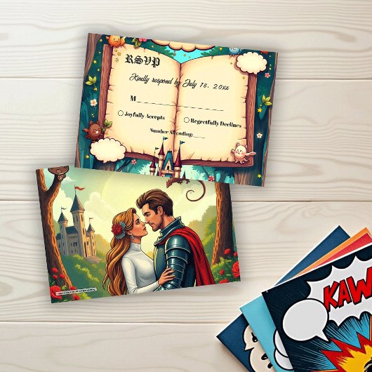 Storybook Forest Woodland Castle Fairytale Wedding RSVP Kaartje