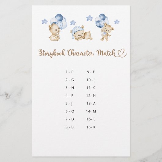 Storybook Karakter Match Beer Boy Baby shower (Achterkant)