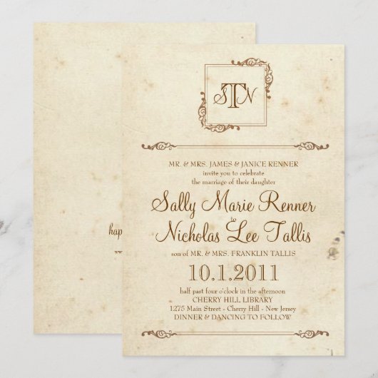 Storybook Monogram Uitnodiging (Voorkant / Achterkant)