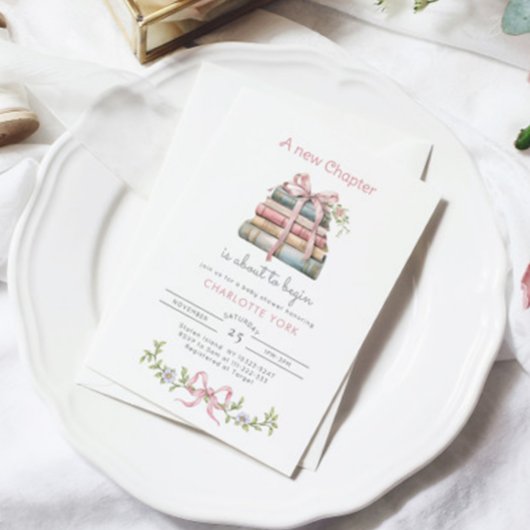 Storybook Nieuw Chapter Bow Baby meisje douche Kaart