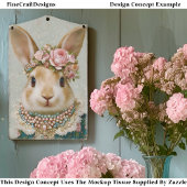 Storybook Rabbit in Floral Dress EV8L Decoupage Tissuepapier