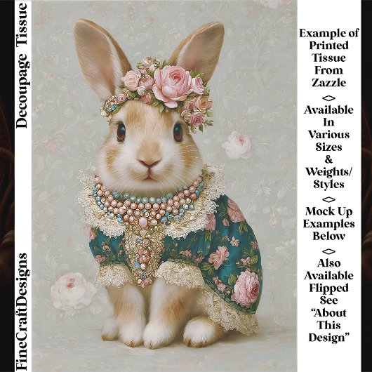 Storybook Rabbit in Floral Dress EV8L Decoupage Tissuepapier