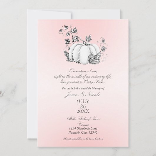 Storybook roze & zilver pomkin Fairy Tale Weddensc Kaart (Voorkant)