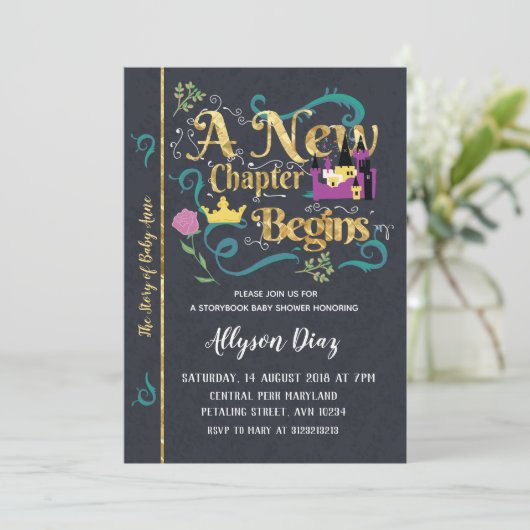 Storybook sprookje Baby shower Uitnodiging (Staand voorkant)