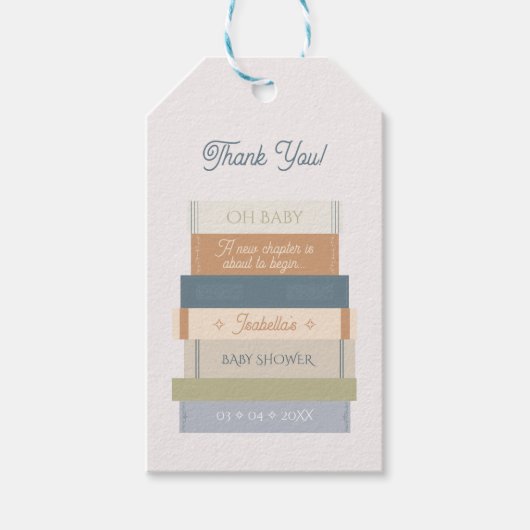 Storybook Stack Nieuw Chapter Baby shower Dank u Cadeaulabel (Voorkant)