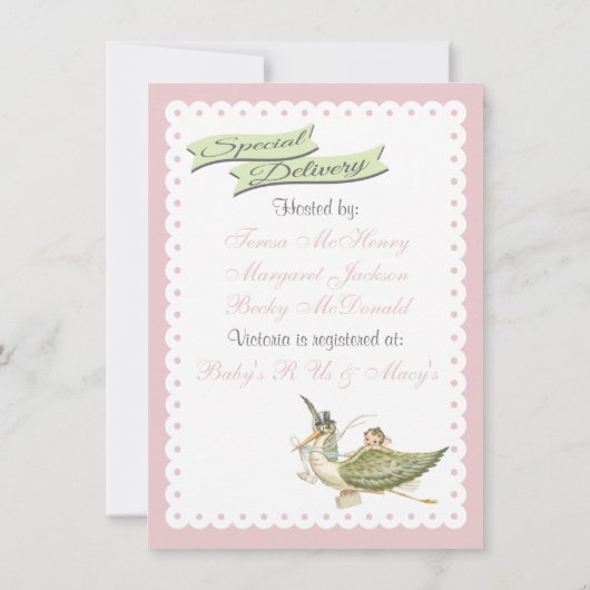 Storybook Stork Baby Shower-uitnodigingen Kaart (Achterkant)