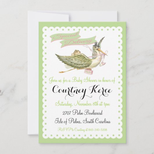  Storybook Stork Baby Shower-uitnodigingen Kaart (Voorkant)