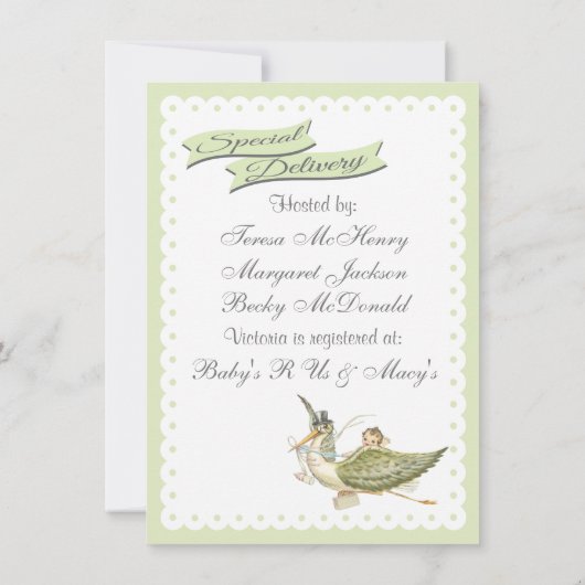  Storybook Stork Baby Shower-uitnodigingen Kaart (Achterkant)