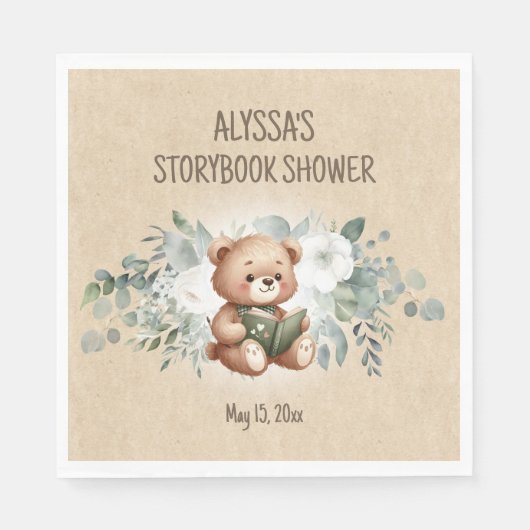 Storybook Teddy Bear Greenery Baby shower Welkom Servet (Voorkant)