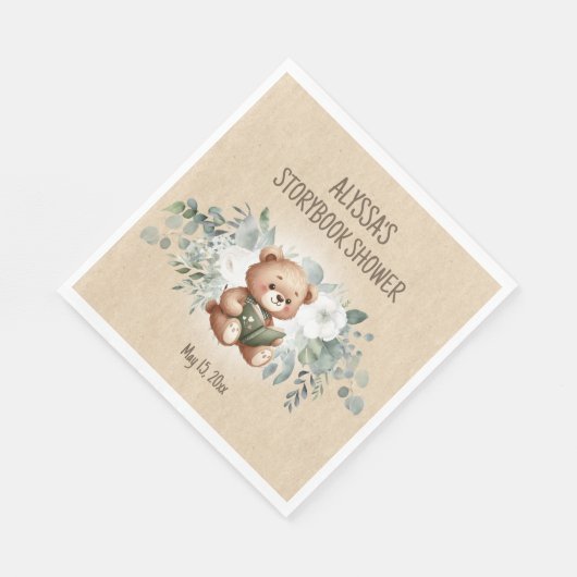Storybook Teddy Bear Greenery Baby shower Welkom Servet (Hoek)