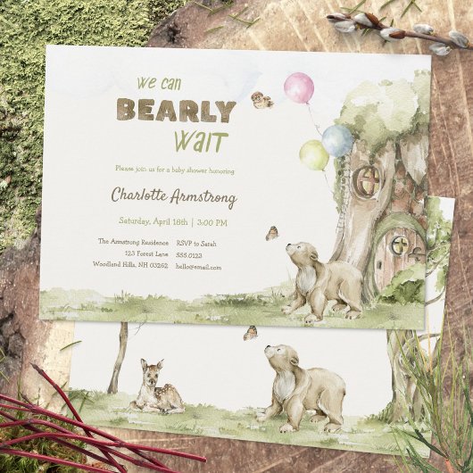 Storybook Treehouse Bearly Wait Baby Shower Kaart