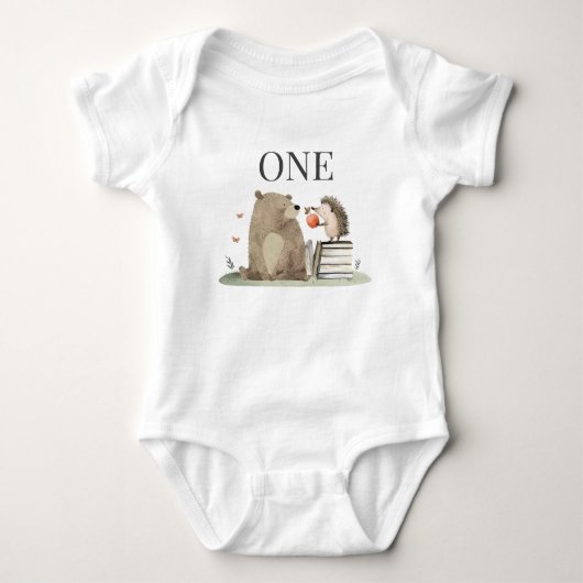 Storybook Woodland Animals 1st Birthday Romper (Voorkant)
