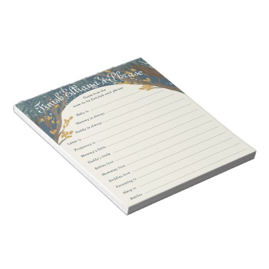 Storybook Woodland Baby shower Finish Phrase Game Notitieblok (Schuin)