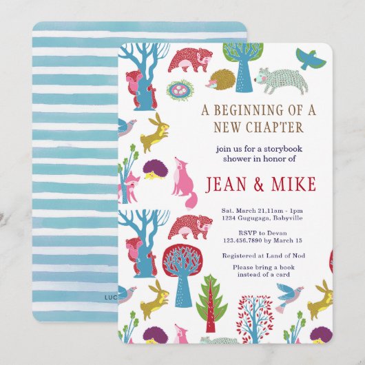 Storybook Woodland Baby shower Invitation Kaart (Voorkant / Achterkant)