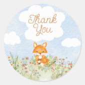 Storybook Woodland Fox Baby shower Dank u Ronde Sticker (Voorkant)